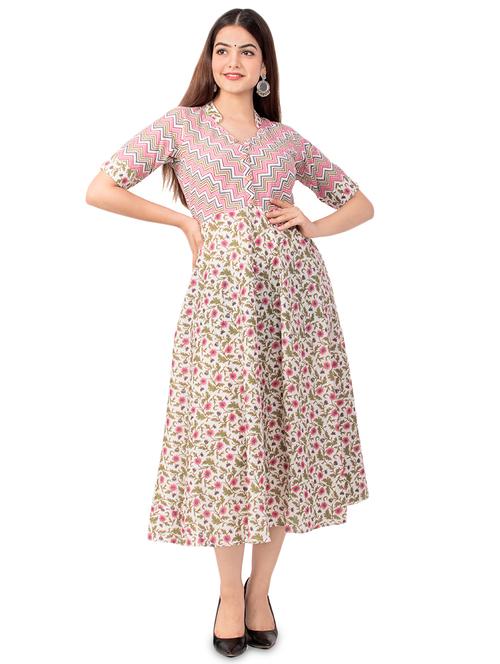 floral printed flared ethnic dress - 17472720 - Standard Image - 1