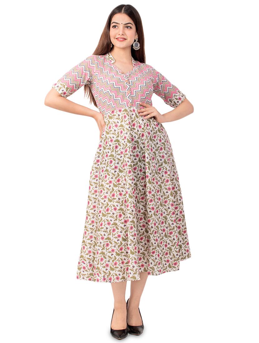 floral printed flared ethnic dress - 17472720 - Zoom Image - 1