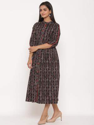 printed a-line ethnic dress - 17472723 - Standard Image - 2