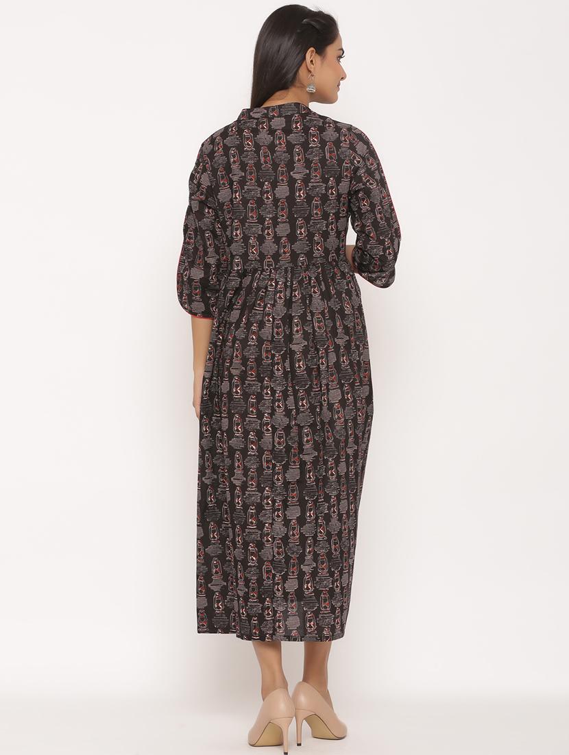 printed a-line ethnic dress - 17472723 - Zoom Image - 3