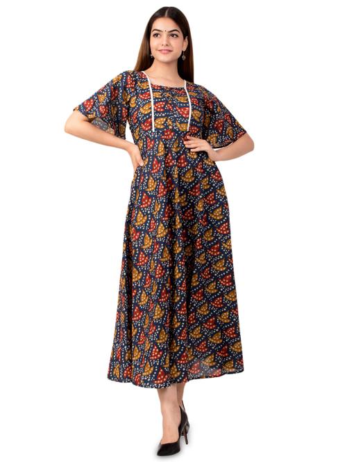 printed flared ethnic dress - 17472726 - Standard Image - 1