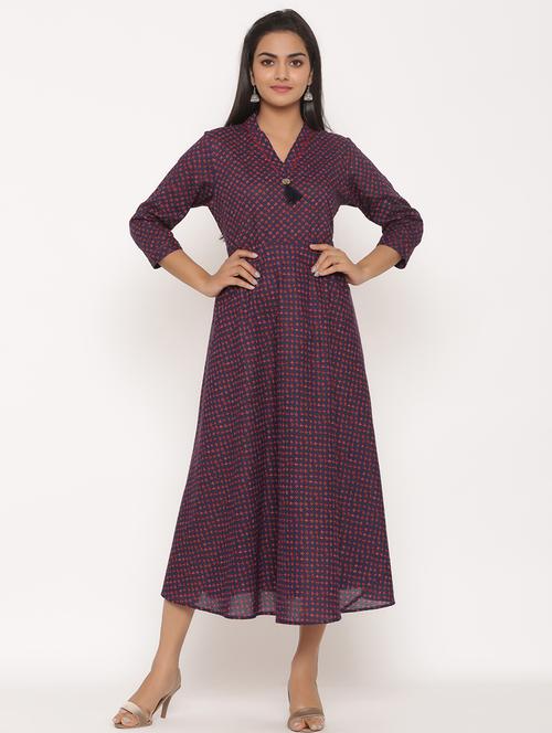 printed flared ethnic dress - 17472742 - Standard Image - 1