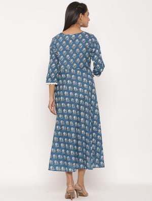 floral print flared ethnic dress - 17472745 - Standard Image - 3