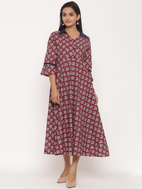 printed flared ethnic dress - 17472747 - Standard Image - 1