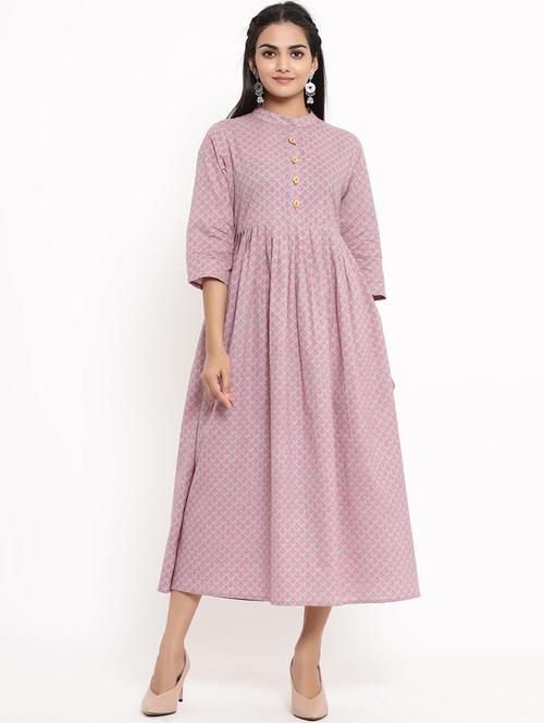 printed flared ethnic dress - 17472749 - Standard Image - 1