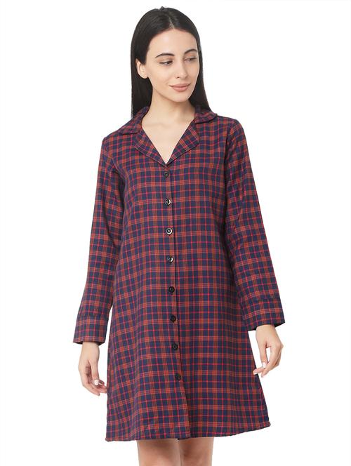 lapel neck checkered sleepshirt - 17472772 - Standard Image - 1