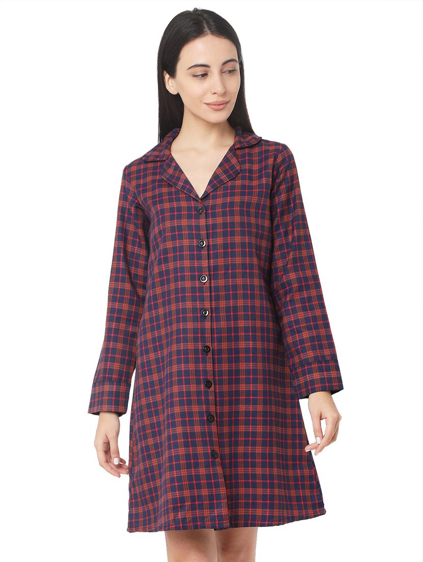 lapel neck checkered sleepshirt - 17472772 - Zoom Image - 1