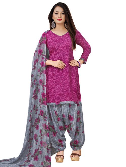 pink crepe patiyala suits unstitched suit - 17473600 - Very Small Image - 1
