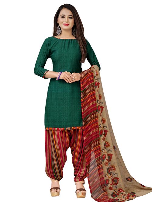 green crepe patiyala suits unstitched suit - 17473602 - Standard Image - 1