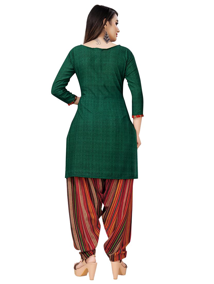 green crepe patiyala suits unstitched suit - 17473602 - Zoom Image - 3