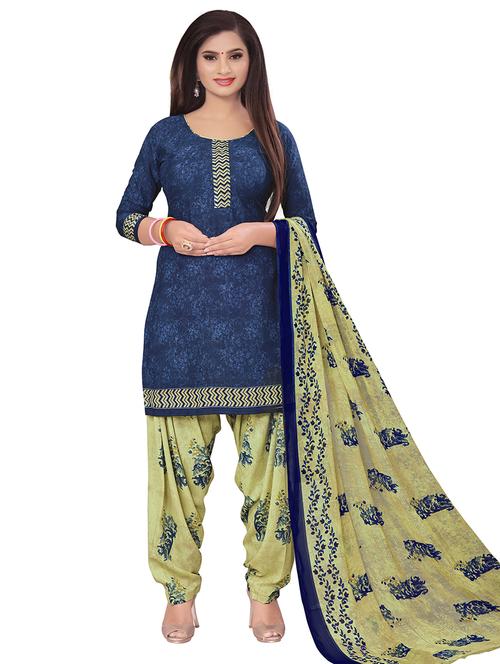 blue crepe patiyala suits unstitched suit - 17473604 - Standard Image - 1