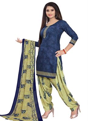 blue crepe patiyala suits unstitched suit - 17473604 - Standard Image - 2