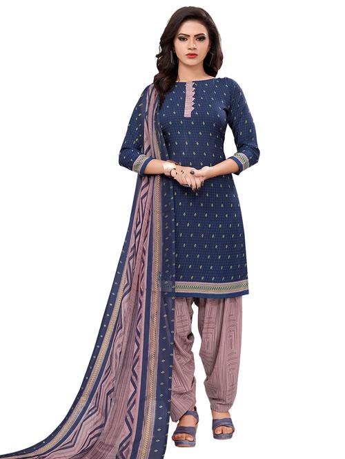 blue crepe patiyala suits unstitched suit - 17473607 - Standard Image - 1