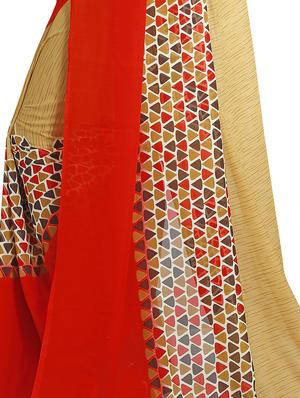 geometric printed saree with blouse - 17473652 - Standard Image - 4