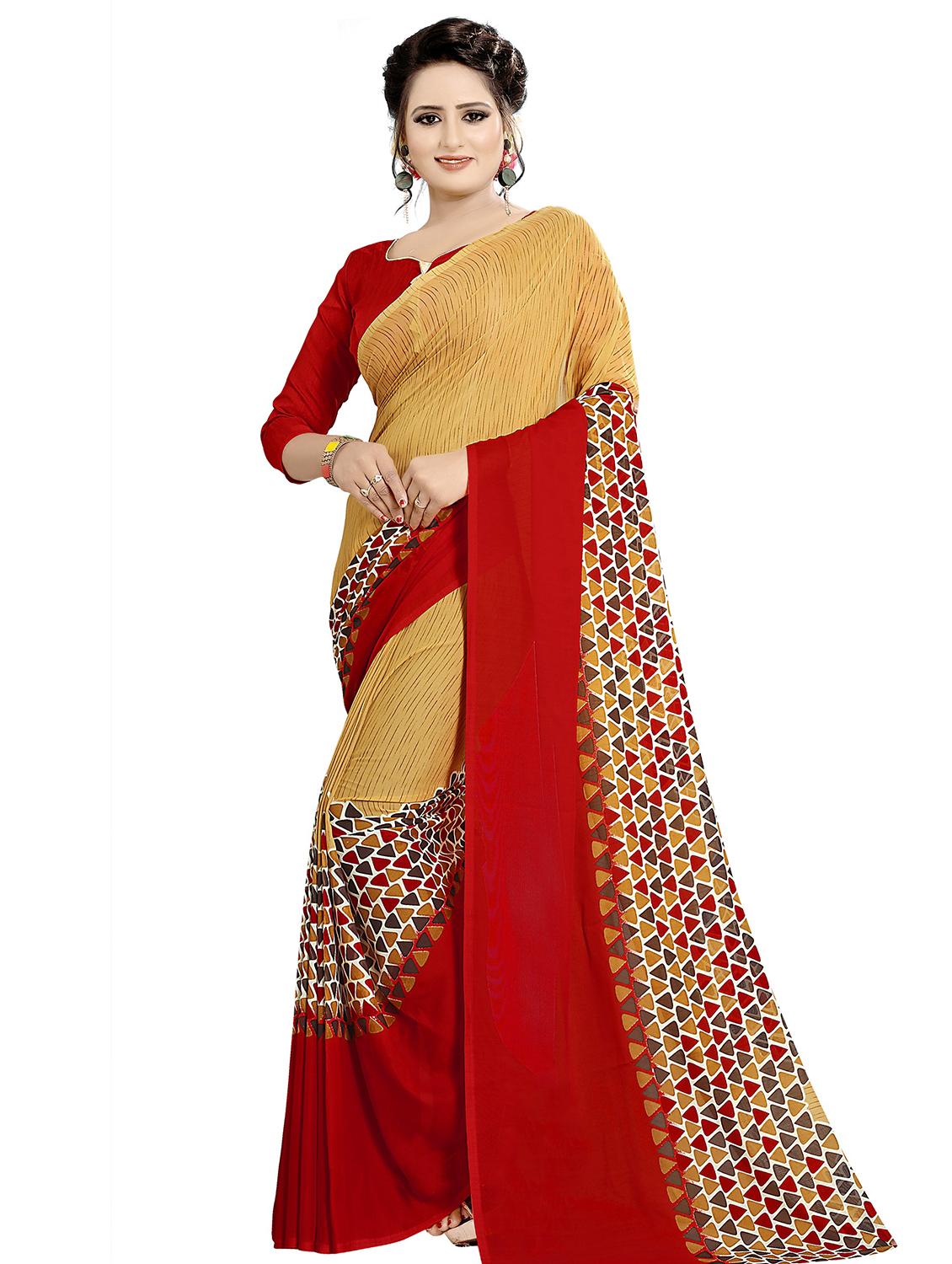 geometric printed saree with blouse - 17473652 - Zoom Image - 1