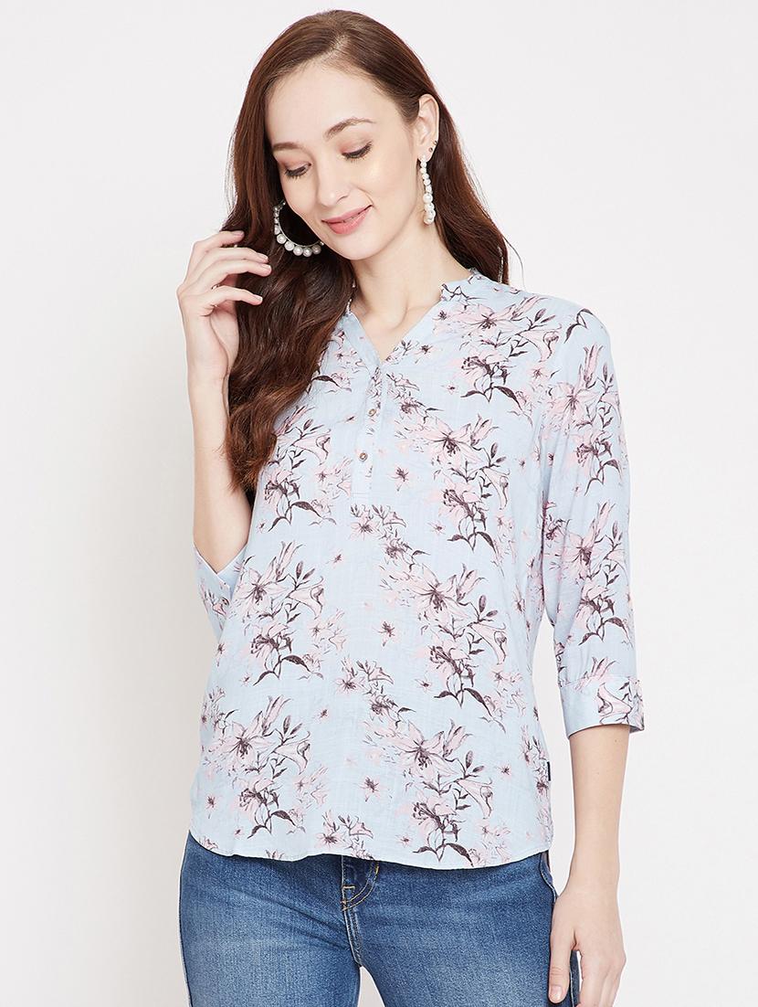 mandarin neck floral top - 17473923 - Zoom Image - 1