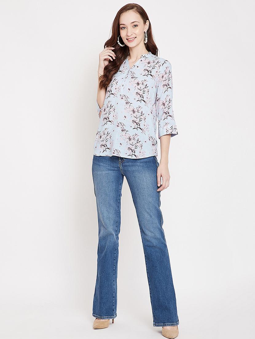 mandarin neck floral top - 17473923 - Zoom Image - 4