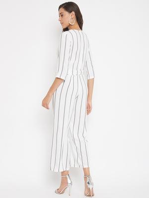 tie front striped full leg jumpsuit - 17473938 - Standard Image - 3
