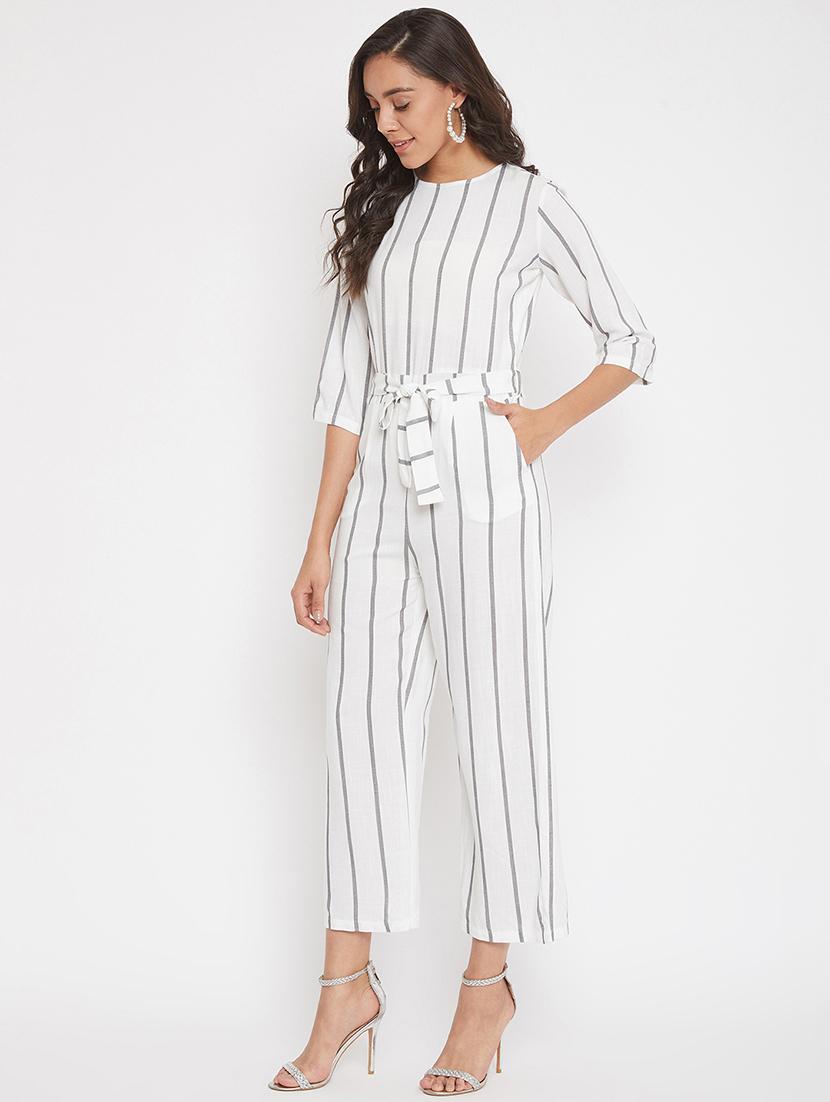 tie front striped full leg jumpsuit - 17473938 - Zoom Image - 2