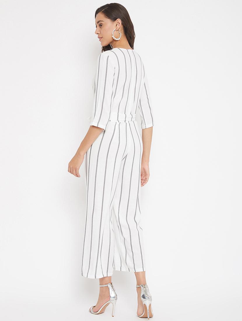 tie front striped full leg jumpsuit - 17473938 - Zoom Image - 3
