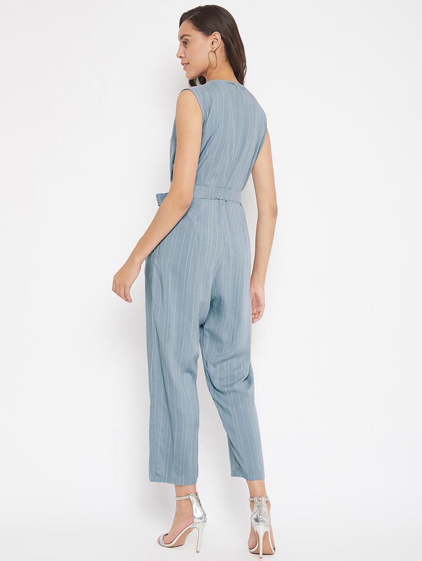 tie front striped full leg jumpsuit - 17473939 - Zoom Image - 3