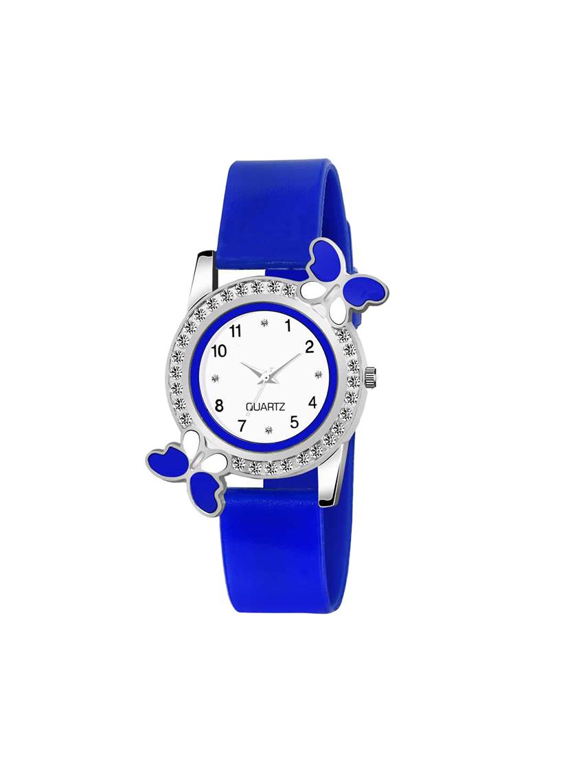 k-2 blue diamond studded attractive butterfly stylish women watch 