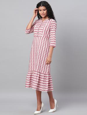 notch neck striped a-line dress - 17474310 - Standard Image - 2