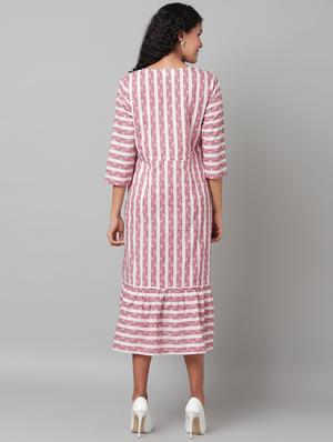 notch neck striped a-line dress - 17474310 - Standard Image - 3