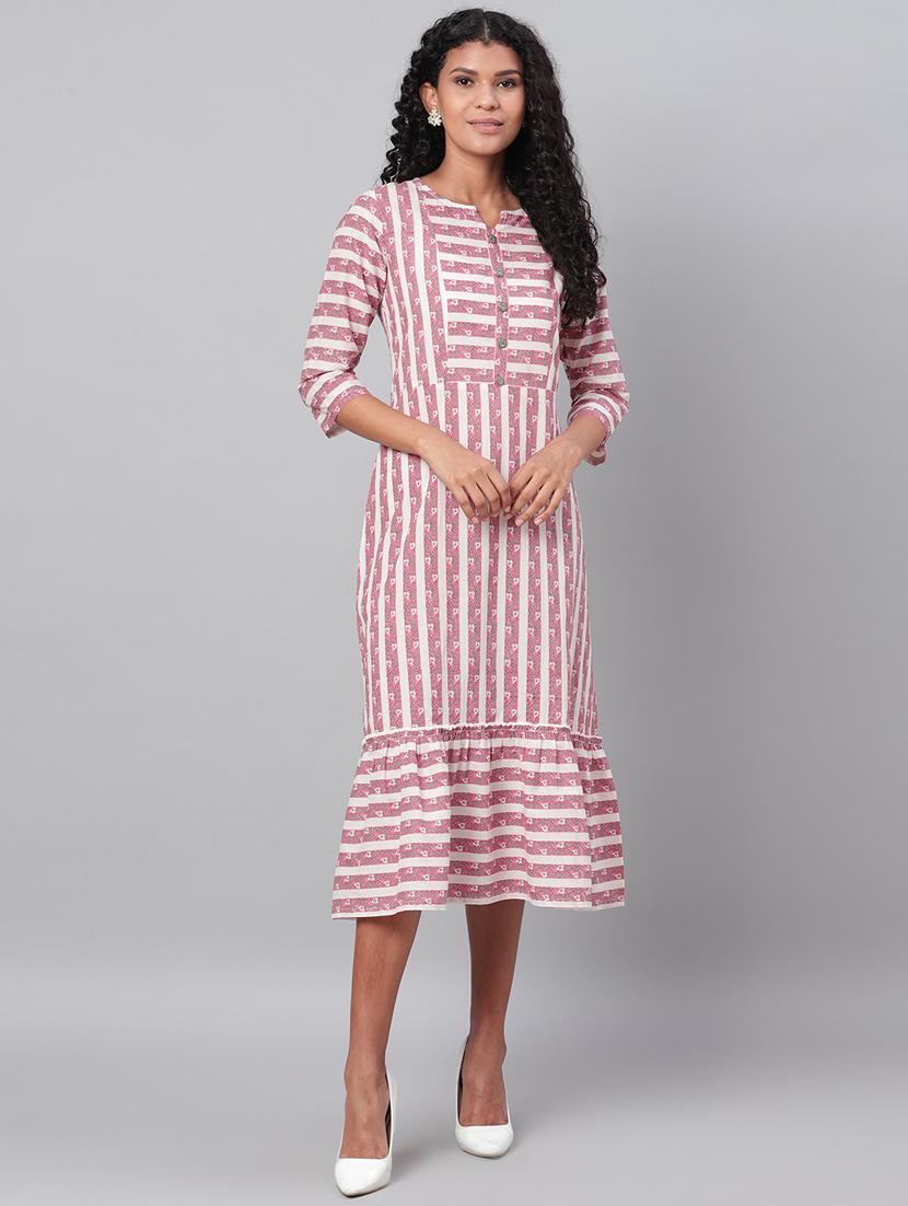 notch neck striped a-line dress - 17474310 - Zoom Image - 1