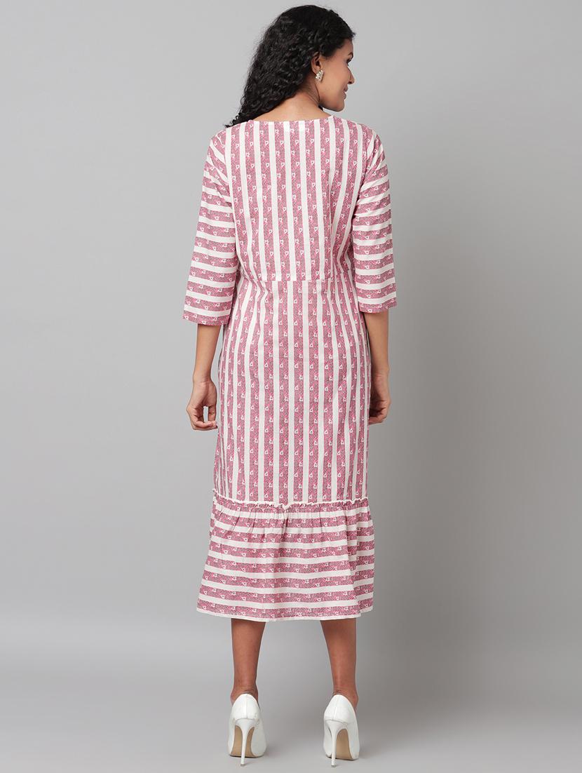 notch neck striped a-line dress - 17474310 - Zoom Image - 3
