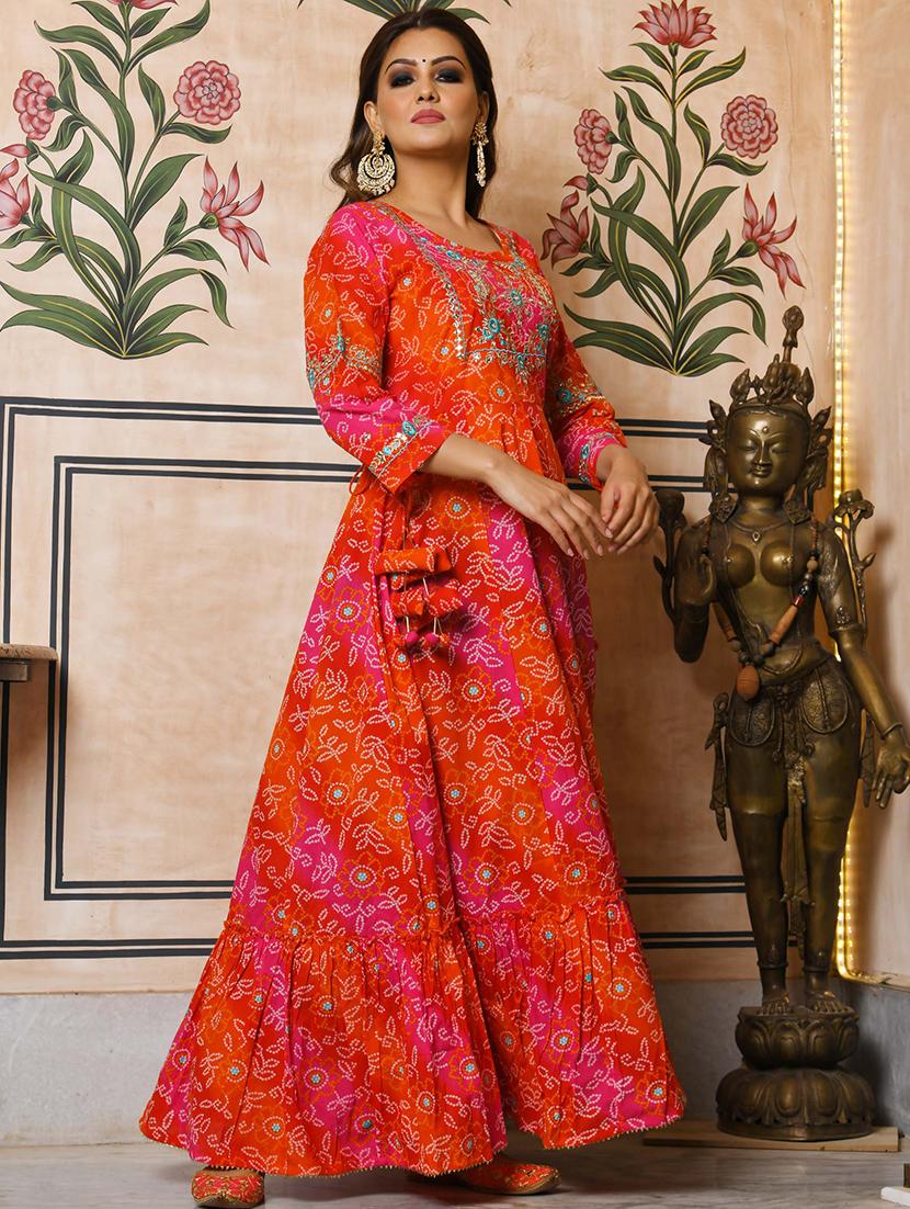 bandhani print flared ethnic dress - 17474356 - Zoom Image - 3