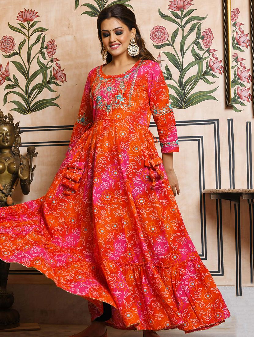 bandhani print flared ethnic dress - 17474356 - Zoom Image - 4