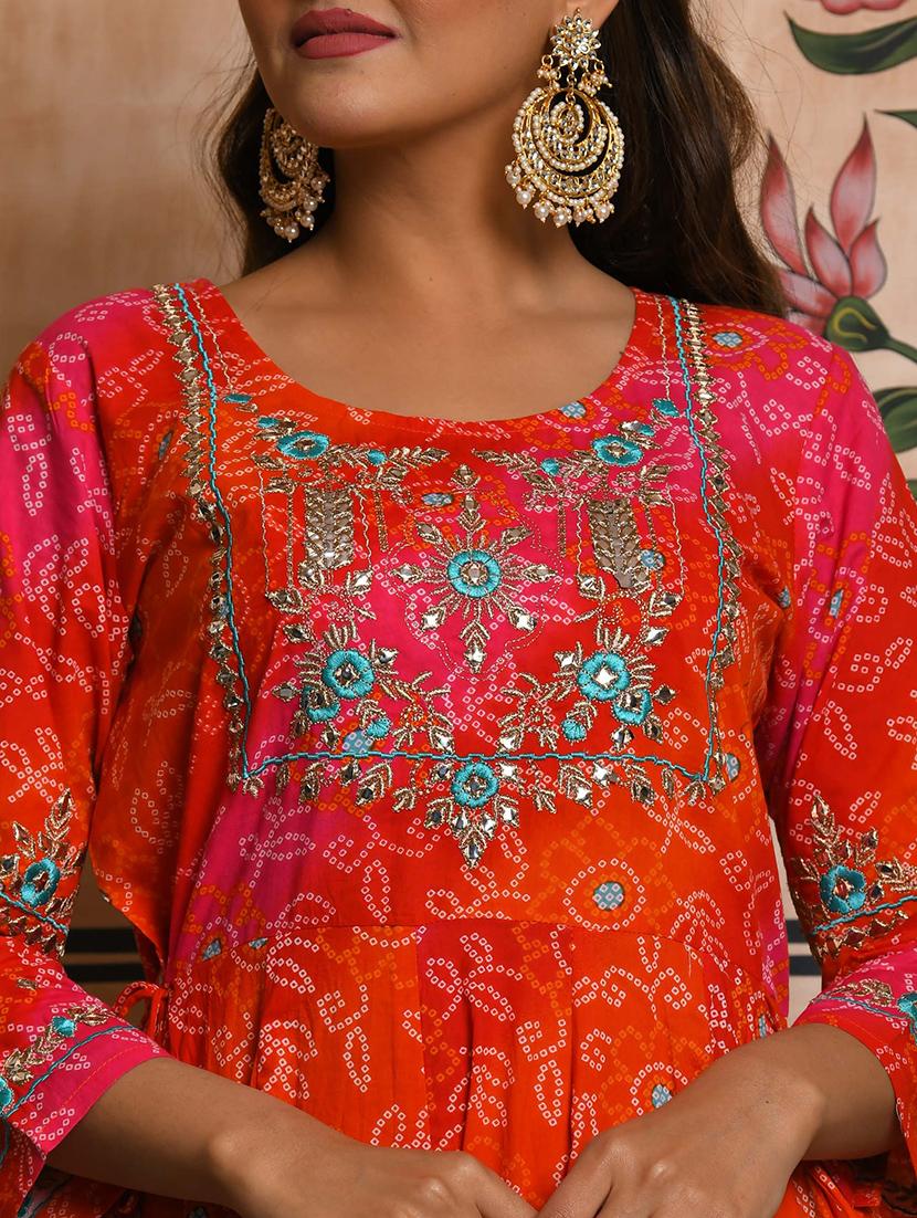 bandhani print flared ethnic dress - 17474356 - Zoom Image - 5