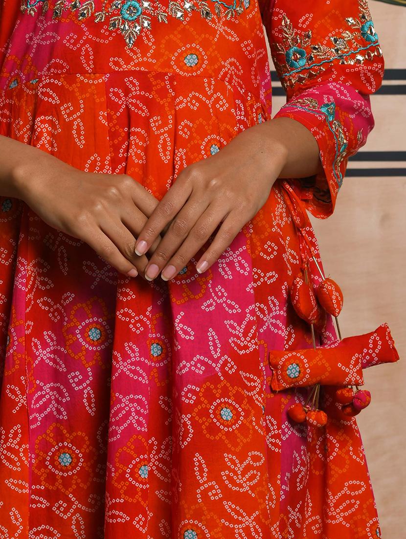 bandhani print flared ethnic dress - 17474356 - Zoom Image - 6