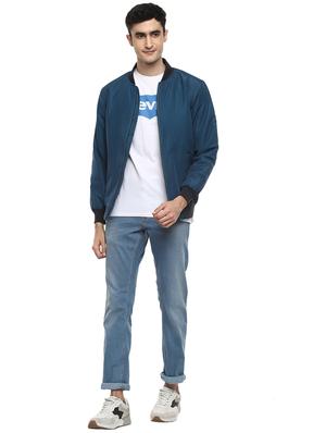 blue solid bomber jacket - 17474843 - Standard Image - 4