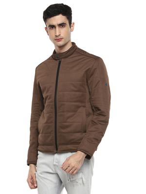 brown solid quilted jacket - 17474848 - Standard Image - 2