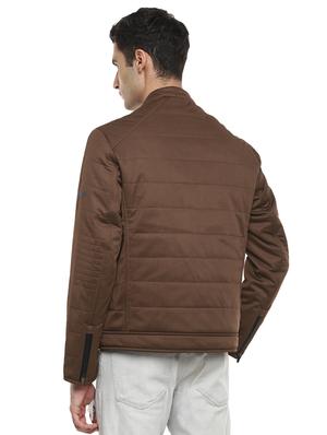 brown solid quilted jacket - 17474848 - Standard Image - 3