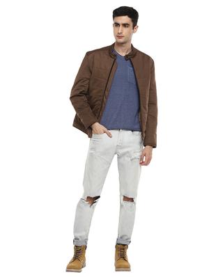 brown solid quilted jacket - 17474848 - Standard Image - 4