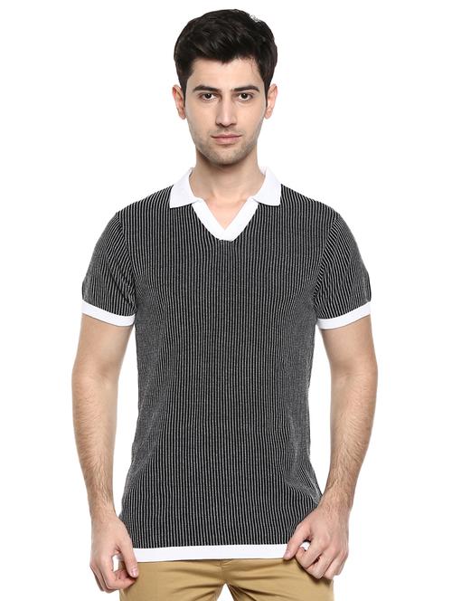 black striped collared t-shirt - 17475091 - Standard Image - 1