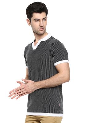black striped collared t-shirt - 17475091 - Standard Image - 2