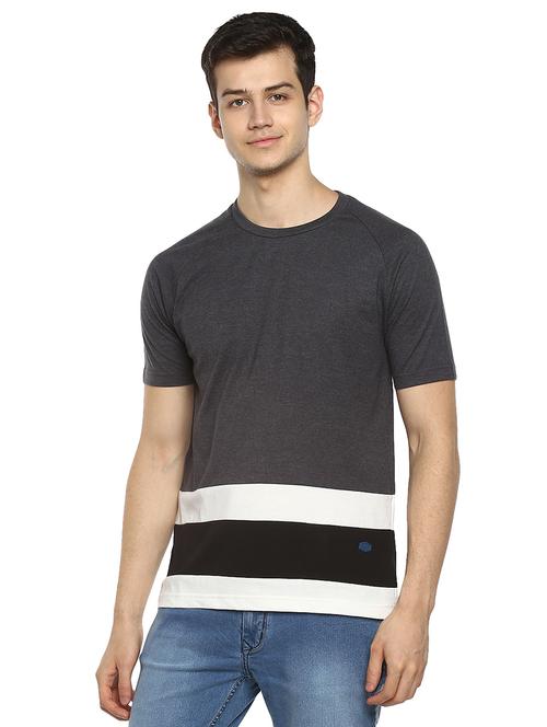 grey color block raglan t-shirt - 17475114 - Very Small Image - 1