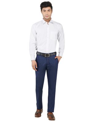 blue solid flat front formal trouser - 17475329 - Standard Image - 4