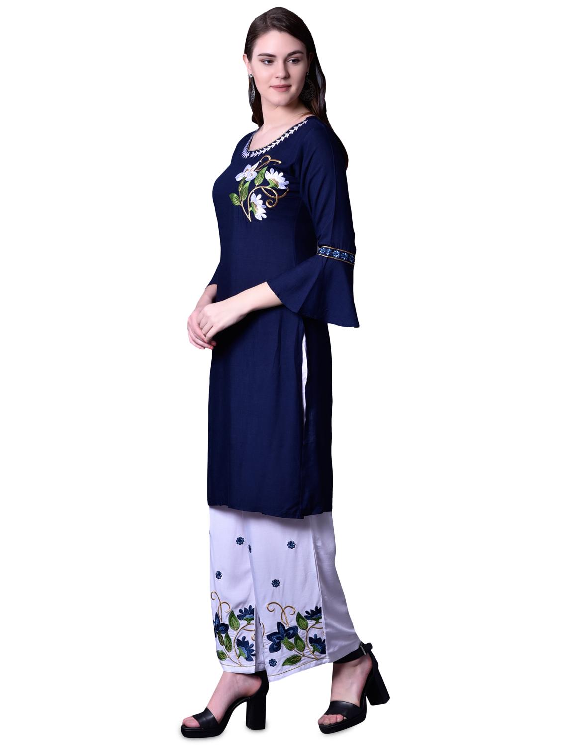 embroidered kurta palazzo set - 17476059 - Zoom Image - 2