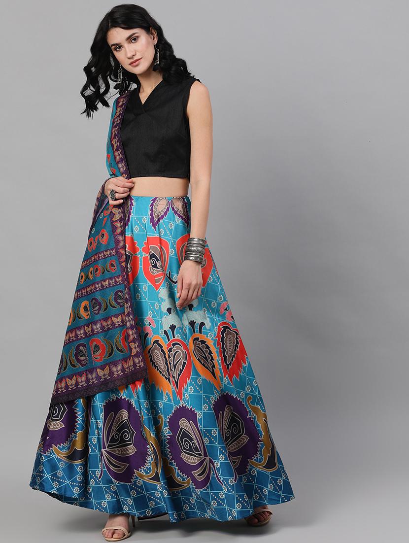 printed flared lehenga - 17476111 - Zoom Image - 1