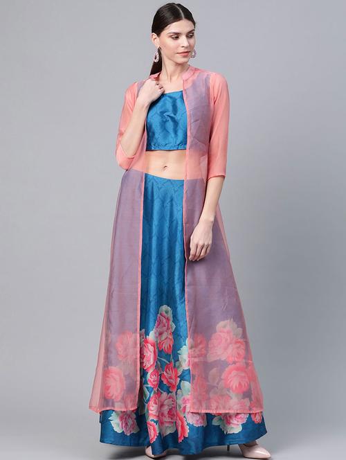 printed flared lehenga with jacket - 17476140 - Very Small Image - 1