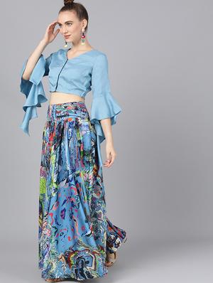 bell sleeves top with flared skirt set - 17476193 - Standard Image - 3