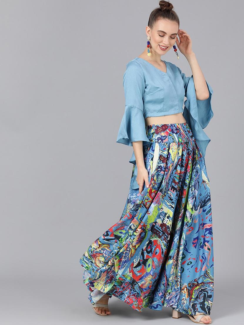 bell sleeves top with flared skirt set - 17476193 - Zoom Image - 2