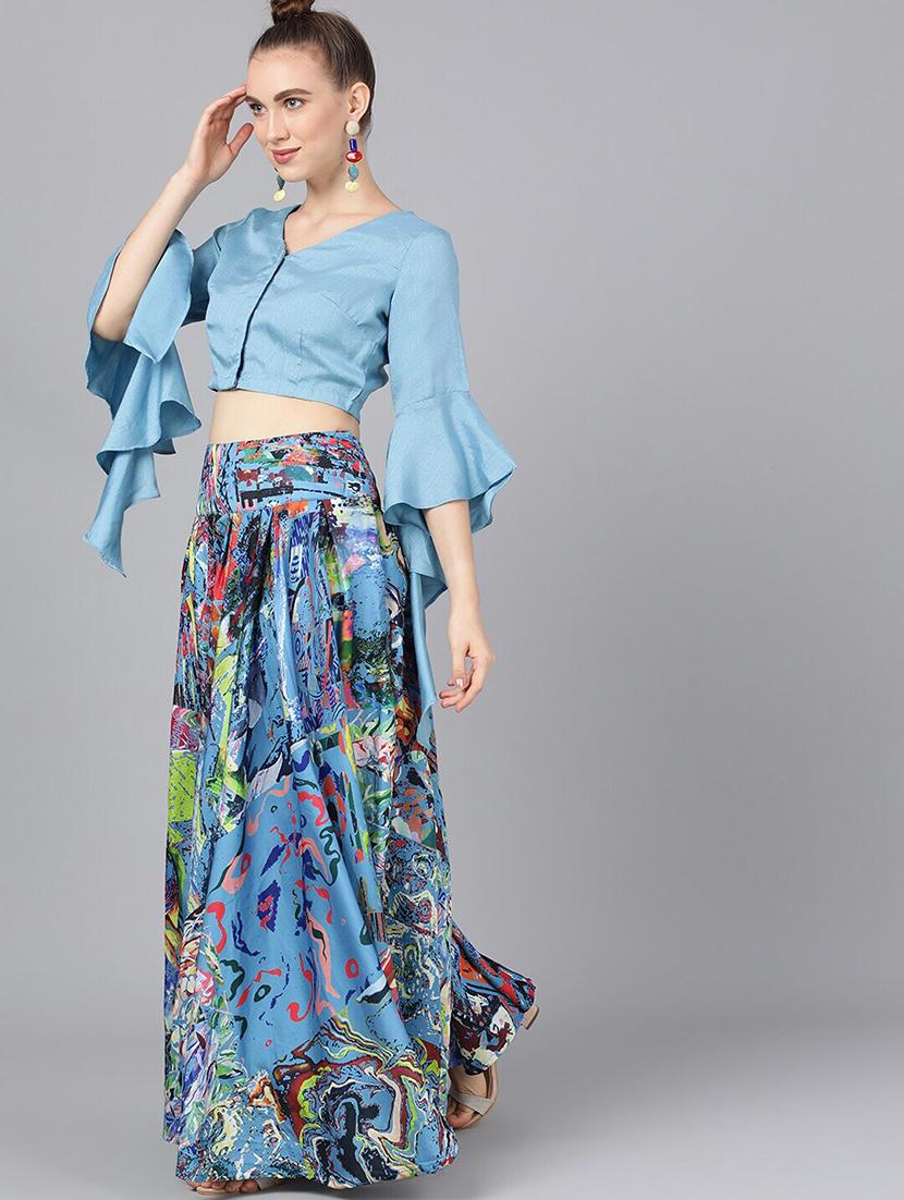 bell sleeves top with flared skirt set - 17476193 - Zoom Image - 3