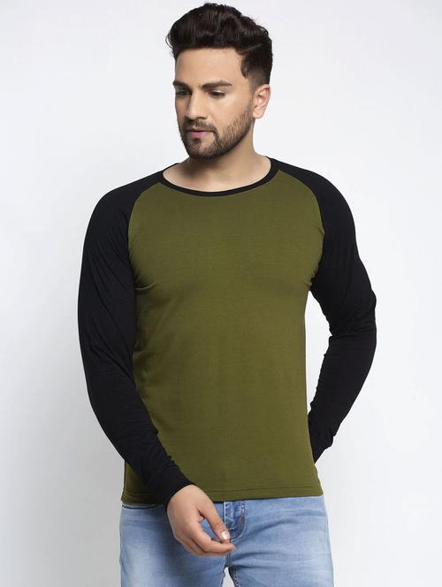 olive green color block raglan t-shirt - 17476606 - Standard Image - 1
