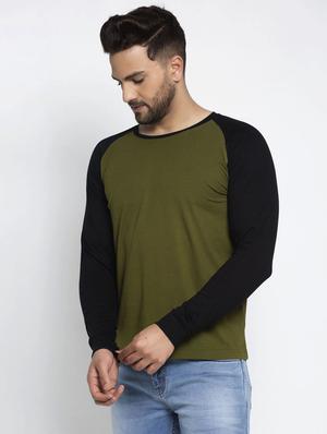 olive green color block raglan t-shirt - 17476606 - Standard Image - 2